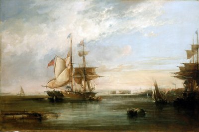 O iate "Isabel" ao largo da costa de Deptford (Inglaterra). Pintura a óleo de George the Elder Chambers