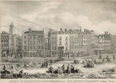 Uma visão de High Street, Southwark, Londres, sendo a antiga estrada de George the Elder Scharf