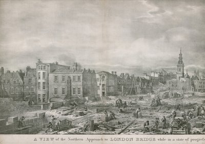 Uma visão da abordagem norte da Ponte de Londres, enquanto em estado de progresso de George the Elder Scharf