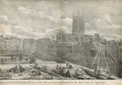 Old London Bridge tomada julho de 1830, anterior à sua remoção para a nova linha de abordagem de George the Elder Scharf