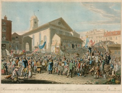 Representação da Eleição dos membros do Parlamento para Westminster, 1818 de George the Elder Scharf