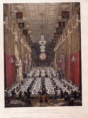 O Jantar do Senhor Prefeito no Guildhall, 9 de novembro de 1828 (litho) de George the Elder Scharf