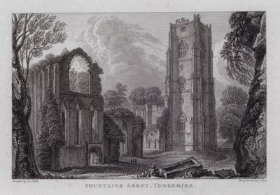 Fountains Abbey, Yorkshire (gravura) de George the Younger Cuitt