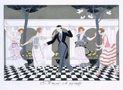 O amor é cego, gravado por Henri Reidel de Georges (after) Barbier