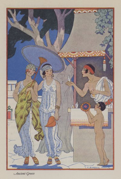O Romance do Perfume: Grécia Antiga (cor litho) de Georges (after) Barbier