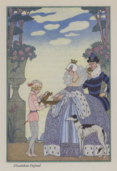 O Romance do Perfume: Elizabethan England (cor litho) de Georges (after) Barbier