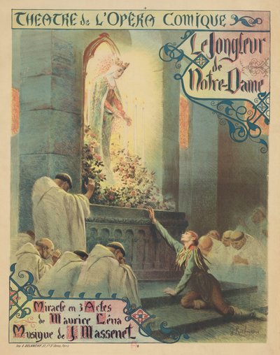 Pôster de estreia da ópera Le jongleur de Notre-Dame de Jules Massenet, 1904. de Georges Antoine Rochegrosse