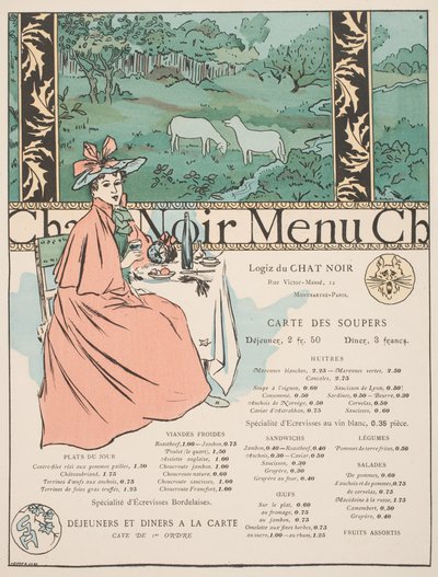 Menu do gato preto (cor litográfica e estêncil) de Georges Auriol