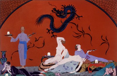 Na Casa de Pasotz, c.1921 (impressão pochoir) de Georges Barbier