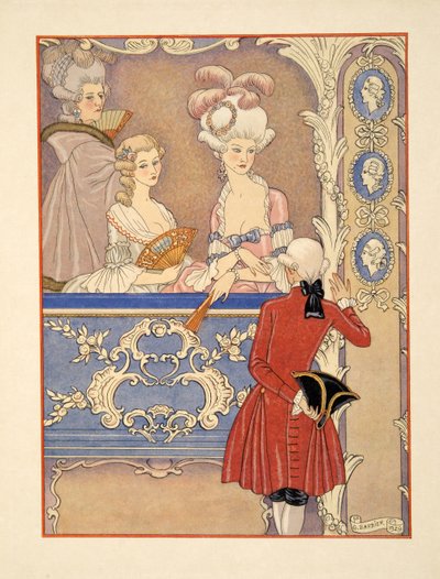 Cécile de Volanges e ; Marquise Isabelle de Merteuil no teatro, ilustração de 