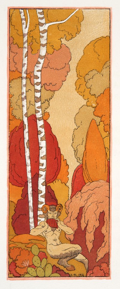 Chant Pastoral, ilustração de Les Chansons de Bilitis, de Pierre Louys, pub. 1922 (impressão a estêncil) de Georges Barbier