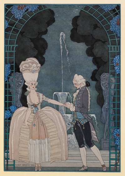 Colloque Sentimental. Um homem segurando a mão de uma mulher. de Georges Barbier