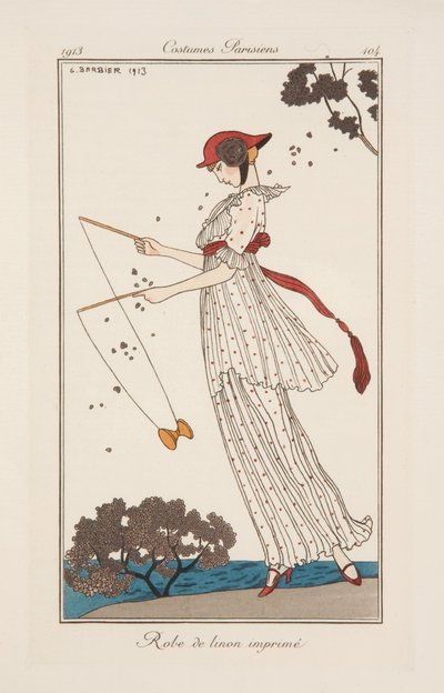 Vestido em linho estampado, ilustração de 