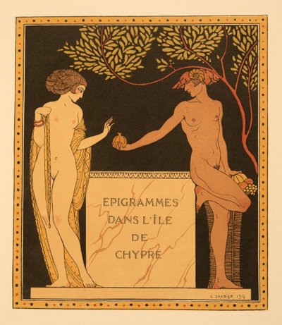 Epigramas na Ilha de Chipre, ilustração de Les Chansons de Bilitis, de Pierre Louys, pub. 1922 (impressão em estêncil) de Georges Barbier