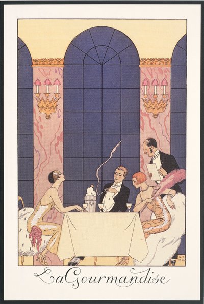 Falbalas et Fanfreluches, Almanac para 1925: "La gourmandise", de George Barbier, impressão de Georges Barbier