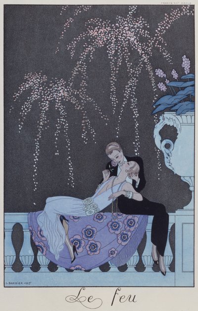Fogo, de "Falbalas  Fanfreluches, Almanach des Modes Présentes, Passées et Futures" (Falbalas  Fanfreluches, Almanaque das Modas Presentes, Passadas e Futuras) de Georges Barbier