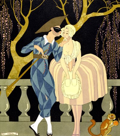 Beijo do Arlequim (aguarela sobre papel) de Georges Barbier