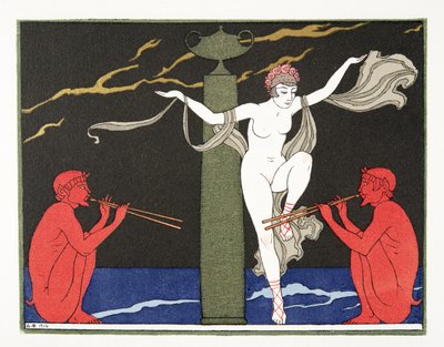 Ilustração de Les Chansons de Bilitis, de Pierre Louys, pub. 1922 (impressão pochoir) de Georges Barbier