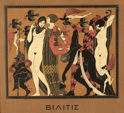 Ilustração de Les Chansons de Bilitis, de Pierre Louys, pub. 1922 (impressão pochoir) de Georges Barbier