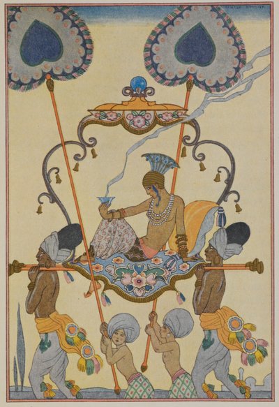 Índia. Um personagem a ser transportado numa ninhada. de Georges Barbier