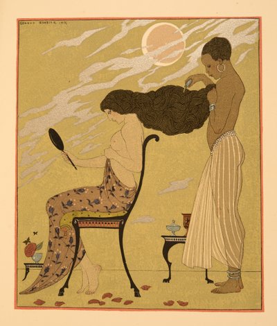 Je Chant ma Chair & ma Vie, ilustração de Les Chansons de Bilitis, de Pierre Louys, pub. 1922 (impressão a estêncil) de Georges Barbier