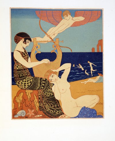 La Bague Symbolique, Ilustração de Les Chansons de Bilitis, de Pierre Louys, pub. 1922 (impressão a estêncil) de Georges Barbier
