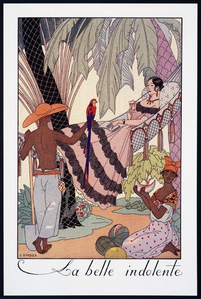La Belle Indolente, litografia de George Barbier (1882-1932), de Falbalas et Fanfreluches, Almanach des Modes Presentes, Passees et Futures, França, século XX de Georges Barbier