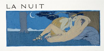 La Nuit, ilustração de Les Chansons de Bilitis, de Pierre Louys, pub. 1922 (impressão a estêncil) de Georges Barbier