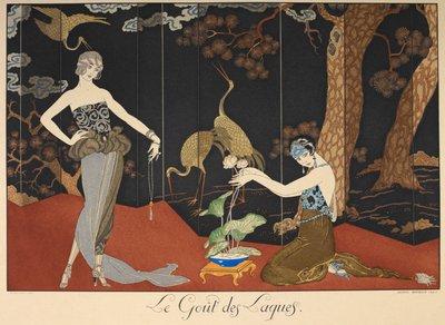 Le gout des laques. Gosto de lacas. Duas mulheres em frente a uma tela lacada. de Georges Barbier