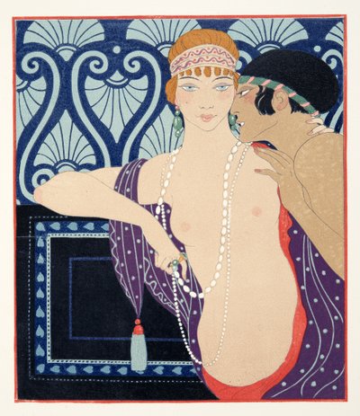 Les Trois Beautes de Mnasidika, ilustração de Les Chansons de Bilitis, de Pierre Louys, pub. 1922 (impressão a estêncil) de Georges Barbier