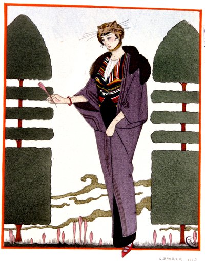 Casaco de viagem de Mme. Paquin , gravura de 1914 de Georges Barbier