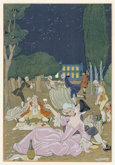 Sobre a relva, ilustração para "Fetes Galantes" de Paul Verlaine (1844-96) 1923 (pochoir print) de Georges Barbier