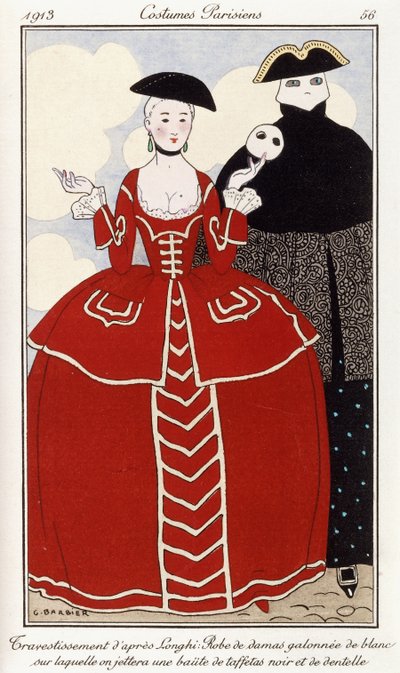 Roupa parisiense: Vestido extravagante depois do Longhi de Georges Barbier