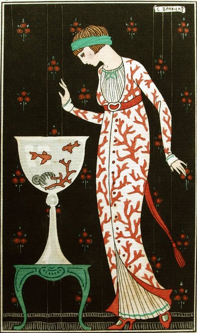 "Brocaded Silk Interior Dress" 1913 (stencil) de Georges Barbier