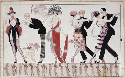 O Tango (caneta e tinta e aguarela sobre papel) de Georges Barbier