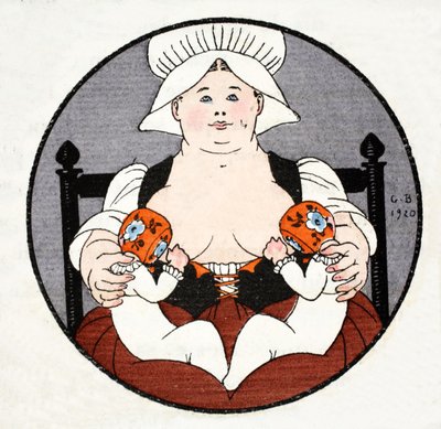 A Enfermeira Molhada com gémeos (impressão pochoir) de Georges Barbier