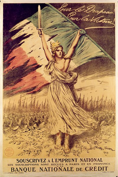 Cartaz francês da Primeira Guerra Mundial, incentivando a compra de títulos de guerra, 1917 de Georges Bertin Scott