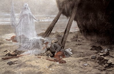 Duas mulheres brancas que aparecem a um soldado moribundo de Georges Bertin Scott