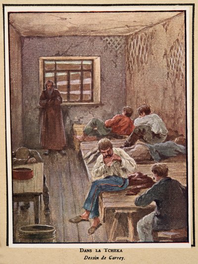 Na Cheka; de Histoire des Soviets, pub. 1922 (litografia a cores) de Georges Carrey