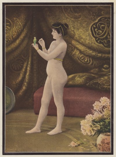 A favorita, mulher com um pássaro de estimação (cor litho) de Georges Croegaert