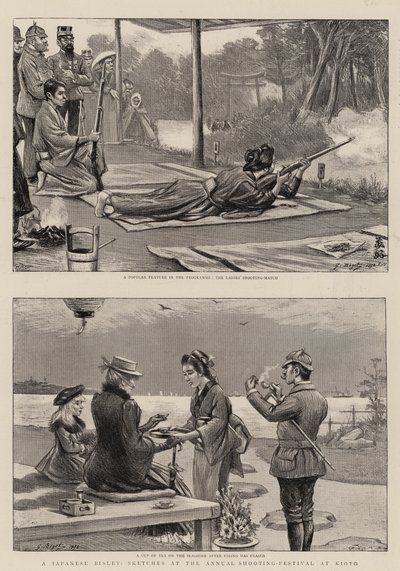 Um Bisley japonês, esboços no festival de tiro anual em Kioto de Georges Ferdinand Bigot