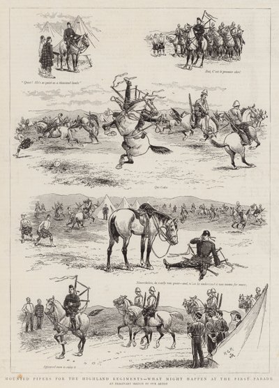 Pipers Montados para os Regimentos Highland, o que pode acontecer na Primeira Parada de Georges Ferdinand Bigot