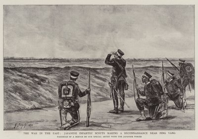 A Guerra no Oriente, Escoteiros de Infantaria Japonesa fazendo um Reconhecimento perto de Ping Yang de Georges Ferdinand Bigot