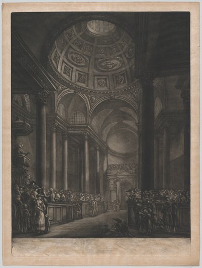 Uma vista do interior de St. Stephens Walbrook, feito a partir do desenho em sua majestade ..., ca. 1767. de Georges François Blondel