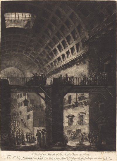 Uma visão do interior da nova prisão em Roma de Georges François Blondel