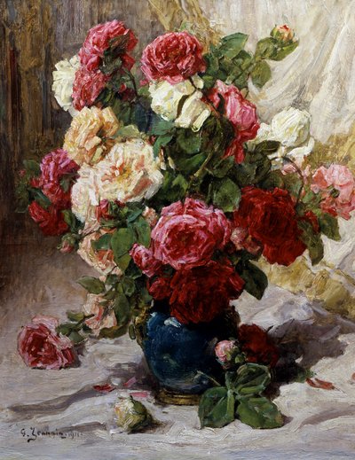 Natureza morta de rosas num vaso. Pintura de Georges Jeannin (1841-1925 francês) Coleção particular de Georges Jeannin