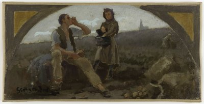Esboço para a sala de jantar do Hôtel de Ville de Paris: La pomme de terre, ca. 1893 (óleo sobre tela) de Georges Jules Bertrand