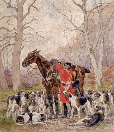 Carregando no cavalo de um veado morto durante uma caçada - desenho de Georges La Roque, por volta de 1900 de Georges La Roque