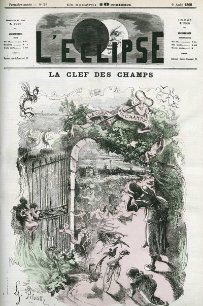 A chave dos campos, ilustração de Pilotel substituindo o desenho de Gill "Justiça e Vingança perseguindo o crime", censura pela polícia. Capa em "L