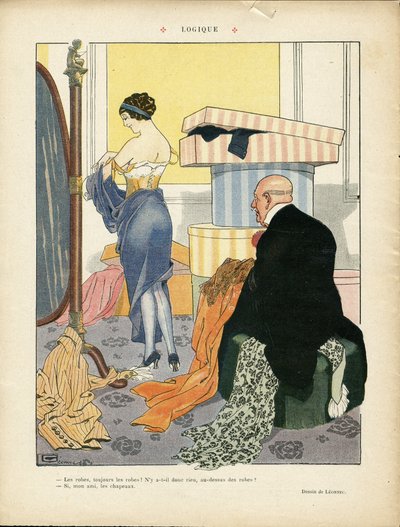 Ilustração de Georges Leonnec (1881-1940) in Le Lire, 06/07/12 - Lógica - Moda, Chapéu, Arquitetura interior, Vidas dos ricos - Mulheres de Georges Leonnec